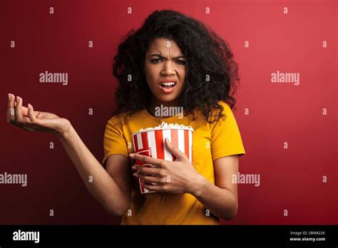 Image Of Shocked Brunette African American Woman With Curly Hair