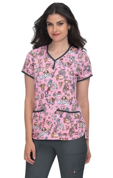 Final Sale 1017tkd Koi Tokidoki Eve Y Neck Print Scrub Top Kawaii