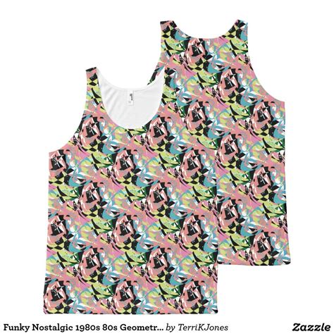 Funky Nostalgic 1980s 80s Geometric Patterns Cool All Over Print Tank Top Tops Tank Tops