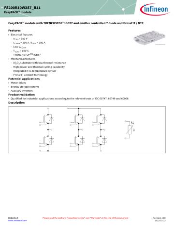 Infineon FS200R10W3S7 B11 IGBT Module Data Sheet Manualzz