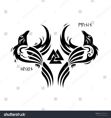 Huginn Muninn Odins Ravens Odin Valknut Stock Vector (Royalty Free ...