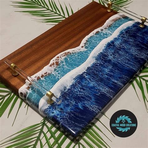 Ocean Wave Epoxy Charcuterie Board With Handles