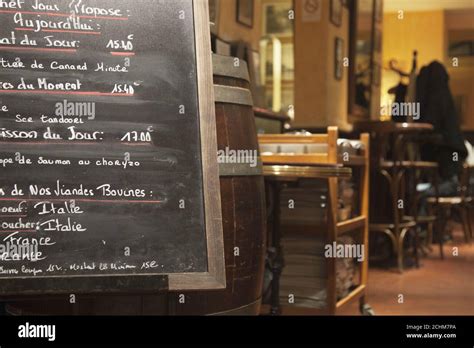 Menu On Blackboard In Authentic Brasserie In Paris Stock Photo Alamy