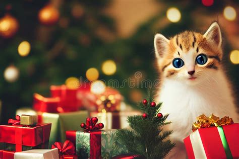 Cat Celebrating Christmas Ai Generated Cute Kitten With Christmas