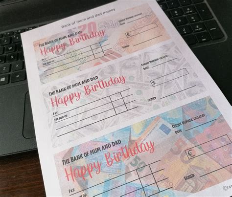 Bank Of Mum And Dad Birthday Cheque Gifting Cheque Template Etsy