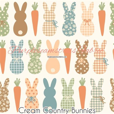 Cream Country Bunnies Cotton Lycra Purpleseamstress Fabric