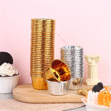 50pc Mini Cupcakes Foil Cupcake Wrappers Gold And Silver Cupcake Baking