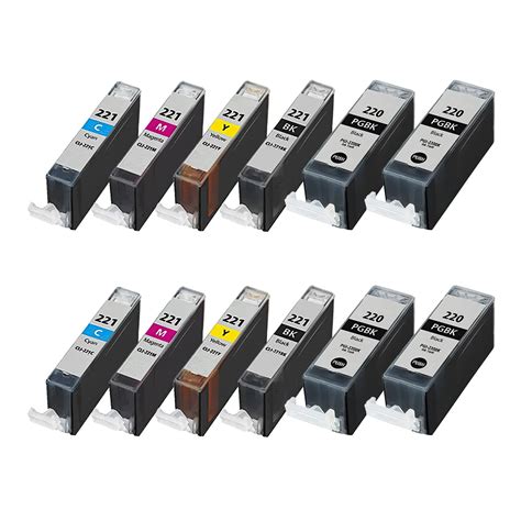 Compatible Canon PGI 220 CLI 221 Set Of 12 Ink Cartridges 4 Pigment