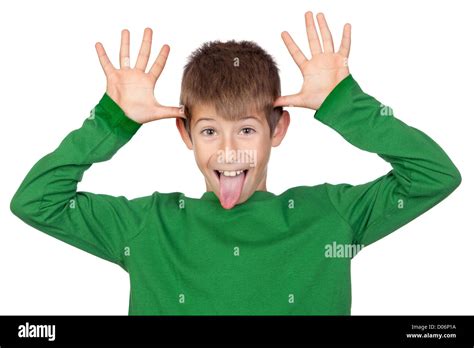 Funny Child With Green T Shirt Mocking Isolated On White Background