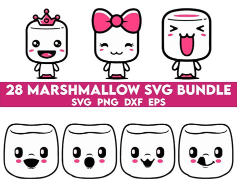 Marshmallow SVG Bundle Kawaii Marshmallow Face SVG Camping Svg