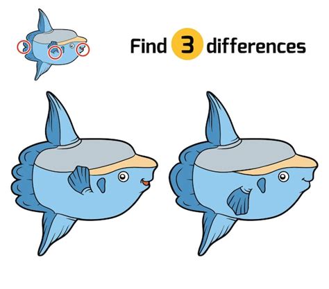 Encontre diferenças jogo educativo para crianças peixe lua do oceano