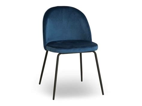 A Blue Velvet Chair With Black Metal Legs