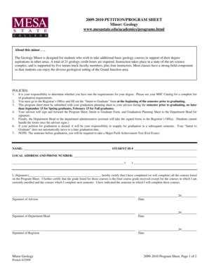 Fillable Online Coloradomesa 2009 2010 PETITION PROGRAM SHEET Minor