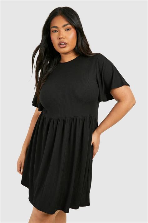 Plus Basic Rib Smock Dress Boohoo Uk