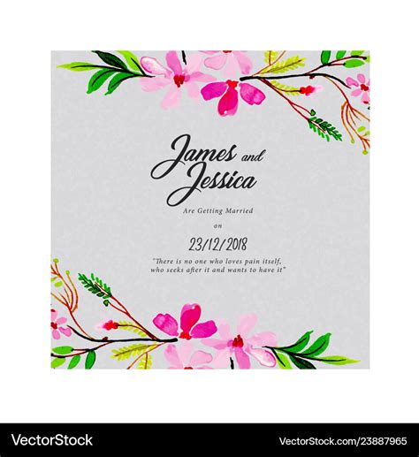 Watercolor Floral Wedding Invitation Card Vector Image