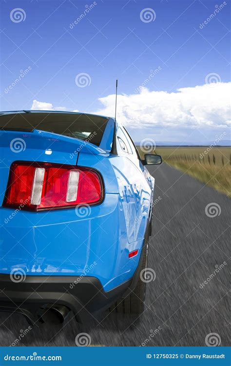 Blue American Sports Car On The Open Road Stock Image Image Of