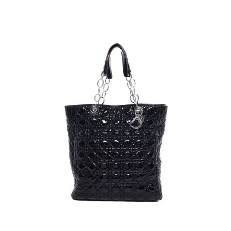 Sac Cabas Lady Dior Dior Cuir Verni Cannage Noir Monogram Paris