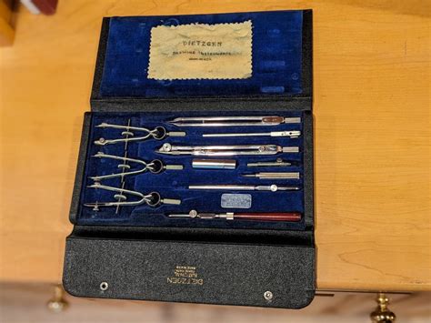 Vintage Dietzgen Commander Drafting Set Complete 12 Pieces In Case