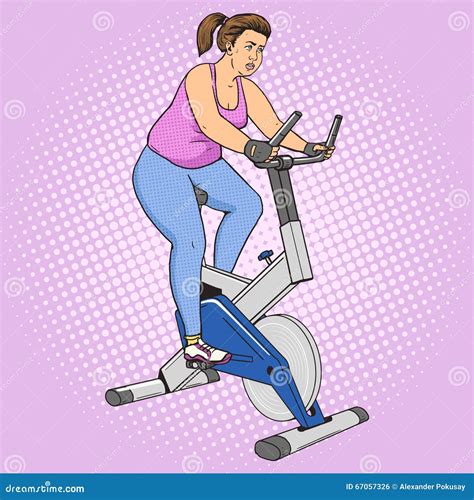 Fat Woman On Exercise Bike Pop Art Style Vector Stock Vector