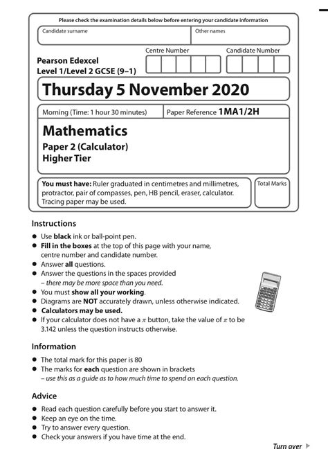 Gcse Edexcel Mathematics Paper 2 Higher Tier November 2020 Payhip