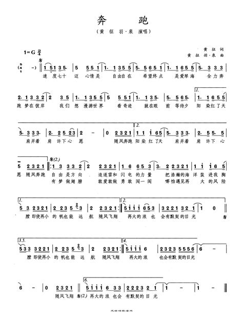 黄征【奔跑】歌曲曲谱歌谱简谱下载【风雅颂歌谱网】高质量歌谱简谱网pdf可打印a3a4高清歌谱简谱大图下载流行歌曲民族歌曲美声歌曲歌谱通俗