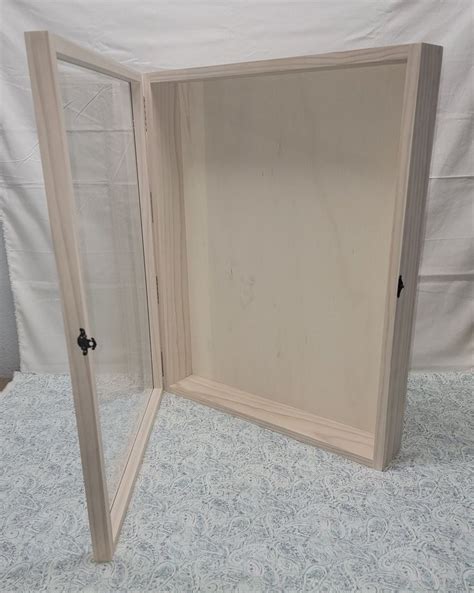 26 X 20 X 4 Wooden Shadow Box Hinged Glass Lid Display Case Wooden Shadow Box Large