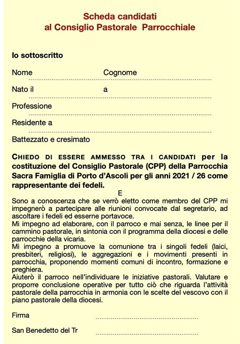 Rinnovo Consiglio Pastorale Parrocchiale Parrocchia Sacra Famiglia