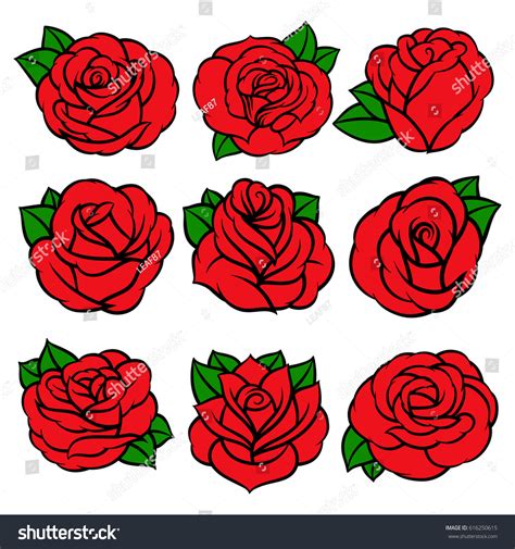 Flowers Roses Red Buds Green Leaves Stock Vector Royalty Free