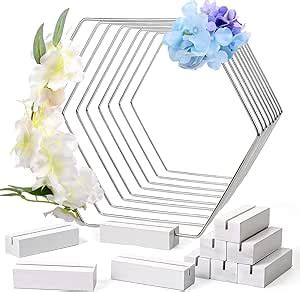 Sntieecr Pcs Cm Hexagonal Silver Metal Floral Hoop Centerpiece