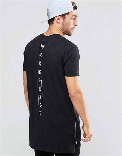 Asos Super Longline T Shirt With Worldwide Spine Print And Side Zips