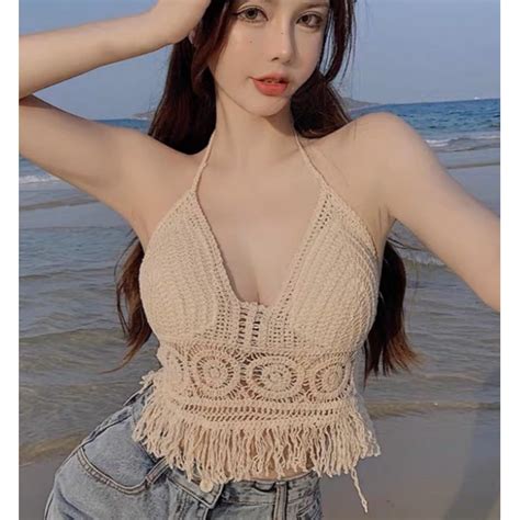 Knitted Swimsuit Swimwear Beach Wear Crochet Bikini Top High Neck