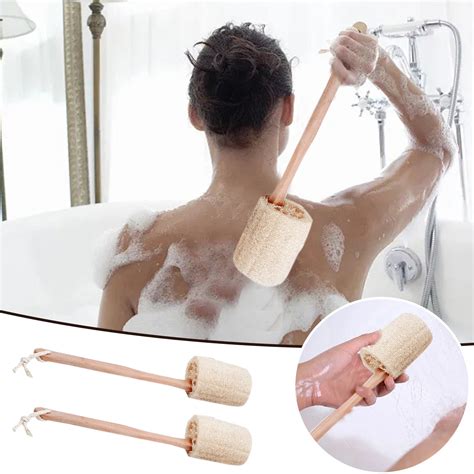 2Packs Loofah Back Scrubber For Shower Loofah On A Stick With Natural