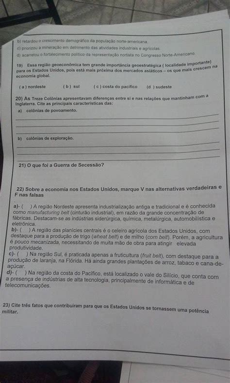 Sobre A Economia Dos Estados Unidos Marque V Para As Alternativas