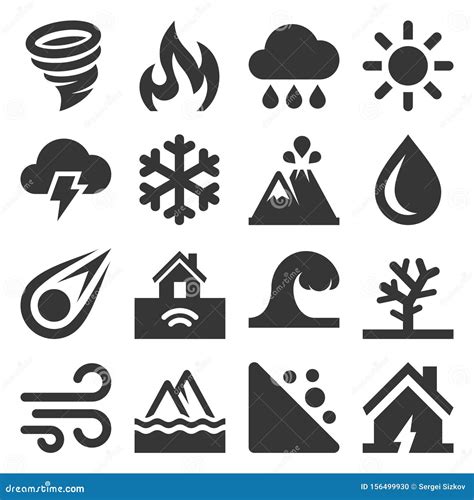 Natural Disaster Icons Set On White Background Vector Stock Vector