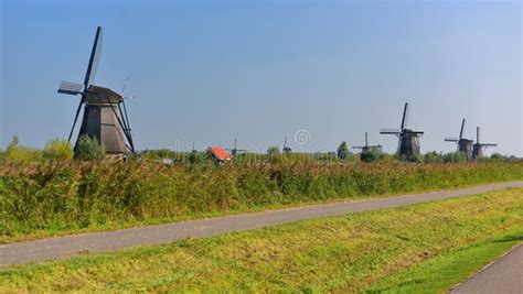 A Collection Of Authentic Historic Windmills In Kinderdijk A UNESCO