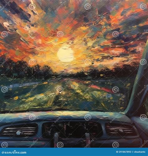 Driving during the sunset stock illustration. Illustration of truck