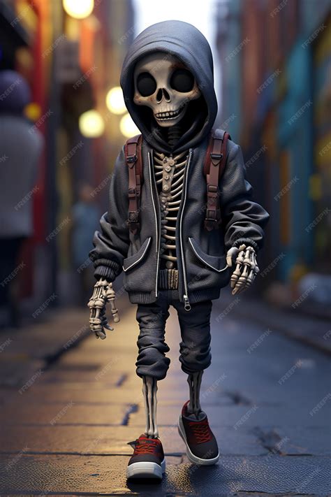 Premium AI Image | A skeleton walking in the street Halloween concept