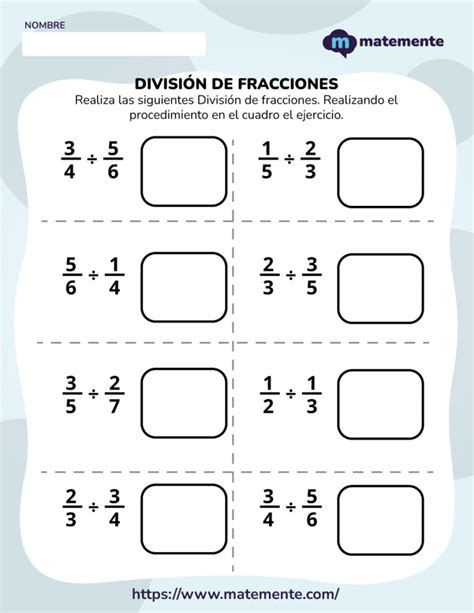 40 Ejercicios De División De Fracciones