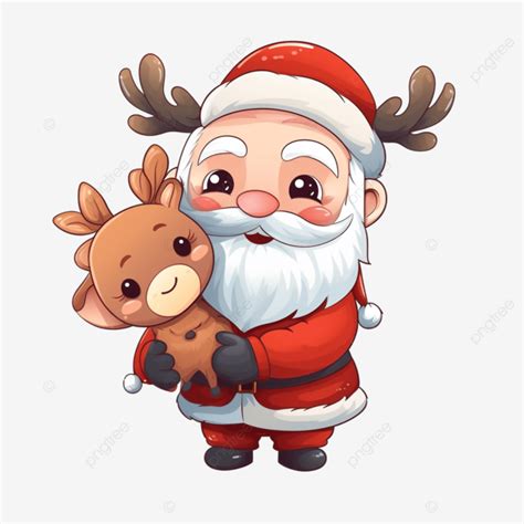 Cartoon Cute Christmas Santa Claus Hug Reindeer Vector Christmas