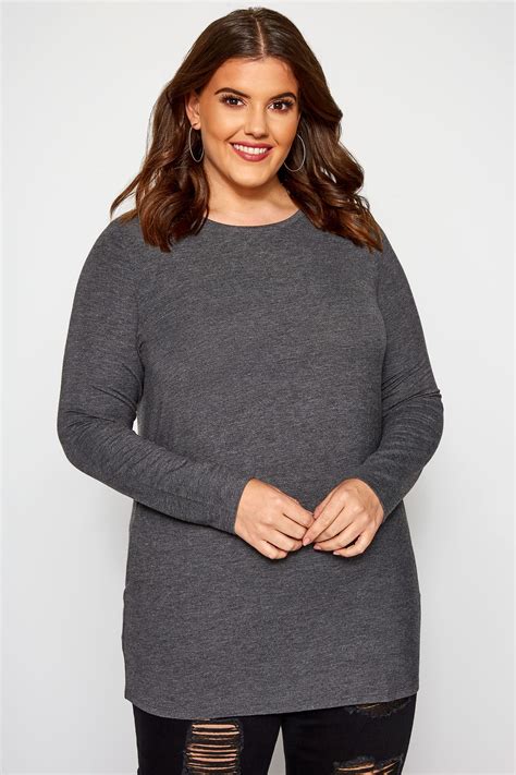 Charcoal Grey Scoop Neck Jersey Top Yours Clothing