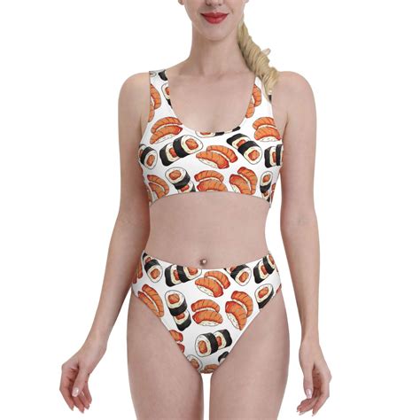 Bixox Sushi Roll Pattern Two Piece Sports Bikini With U Shaped Top And