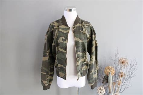 Vintage Camouflage Bomber Jacket Army Green Cotton Ca… - Gem