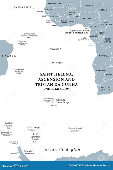 south atlantic islands gray political map vector illustration