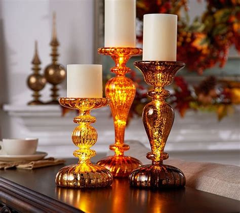 Set Of Illuminated Mercury Glass Pedestals By Valerie Qvc