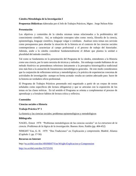 Pdf C Tedra Metodolog A De La Investigaci N I Propuestas Pdf