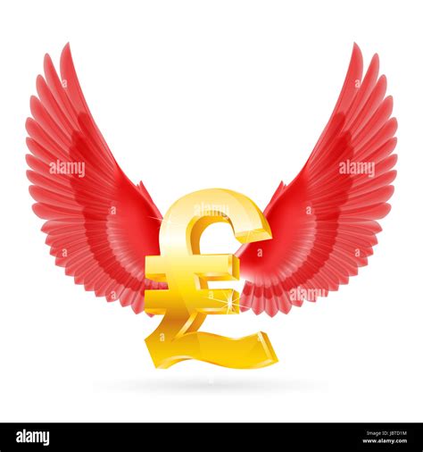 Golden Great Britain pound symbol with red wings Stock Photo - Alamy