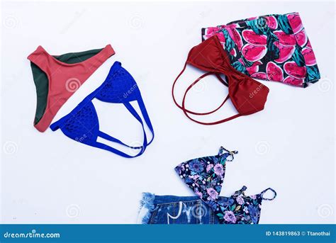 Summer Bikini Swimsuit Clothes And Accessories Concept Stock Image