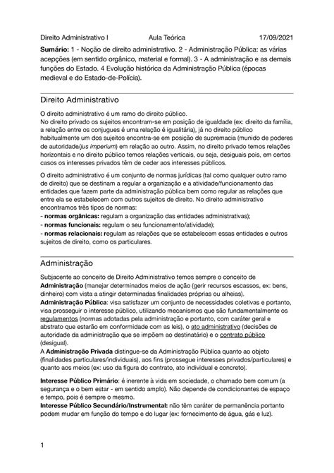 Apontamentos Aula Te Rica Direito Administrativo I Universidade