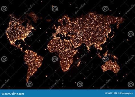 World Map In The Night With Lights Stock Illustration - Image: 56731328