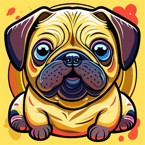 C O Pug Fofo M O Desenhada Desenho Animado Adesivo Cone Conceito